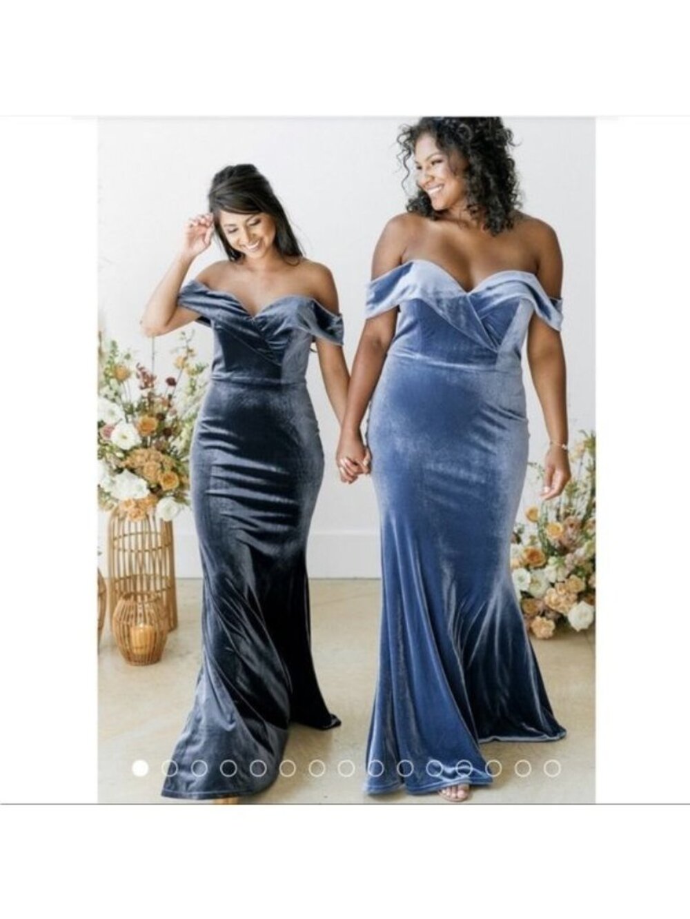 Revelry Bardot Velvet off-shoulder BridesmaidsDress Light blue Size 10
